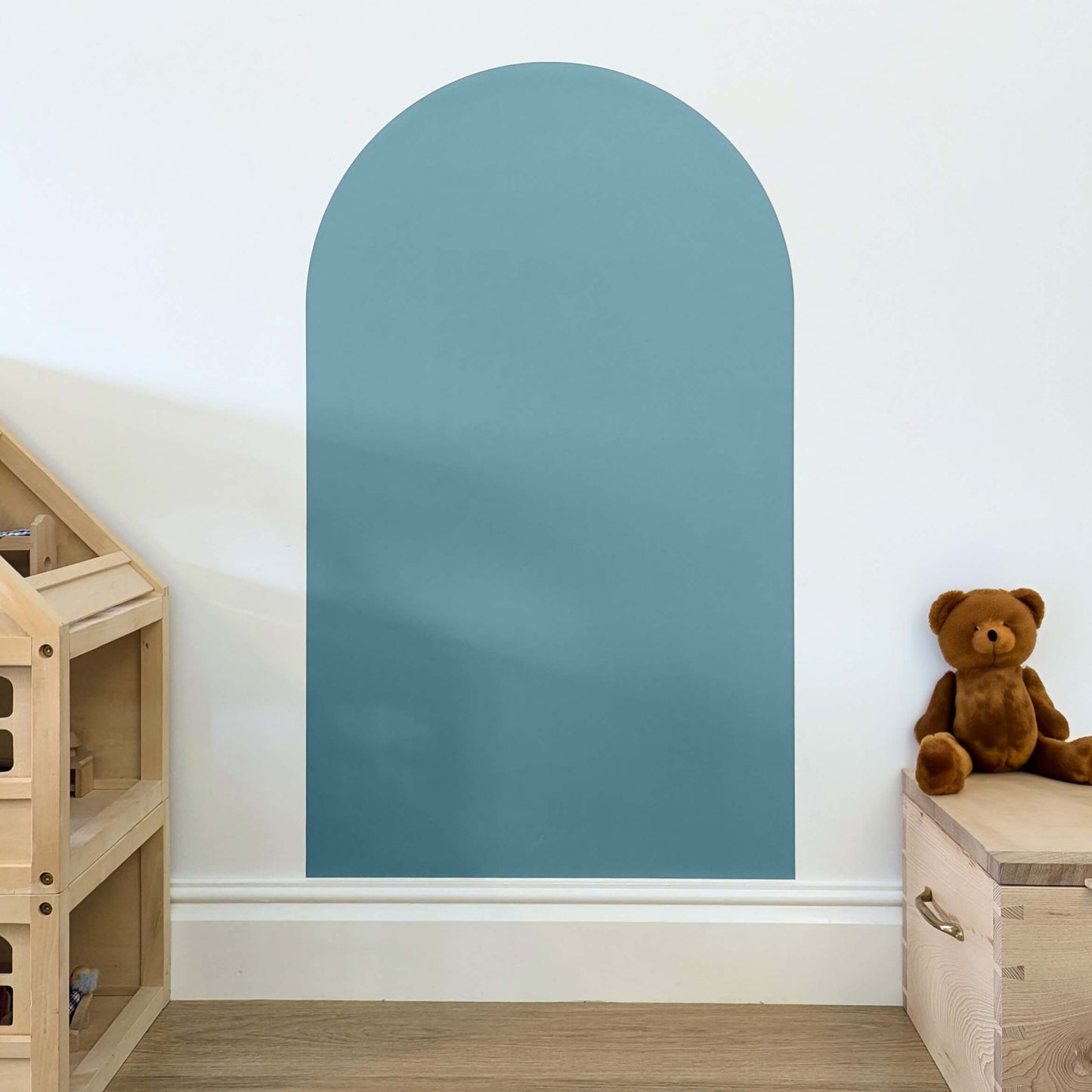 Children's multifunctional wall decal in an archway shape and teal colour