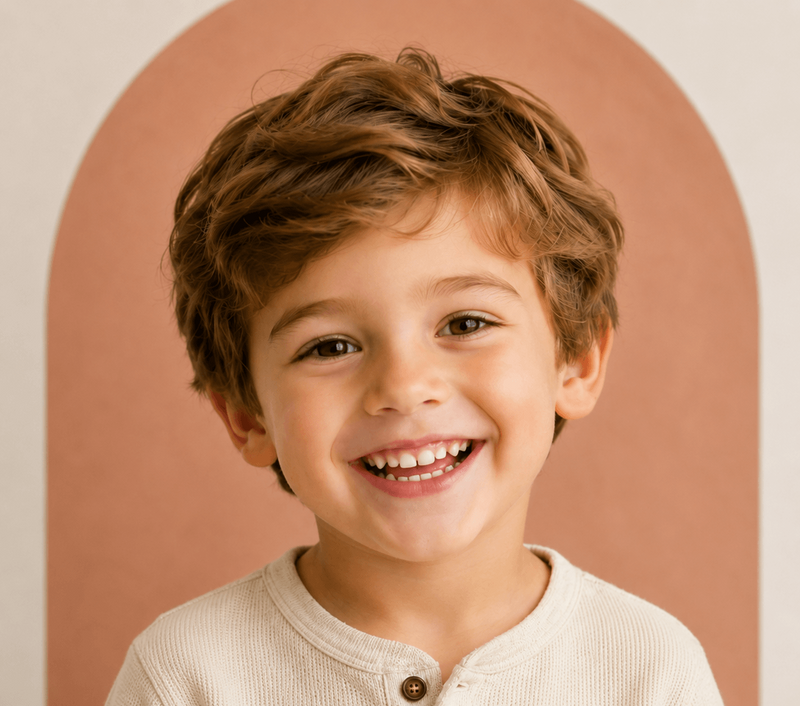happy boy in front of archie and mags clay colour wall sticker